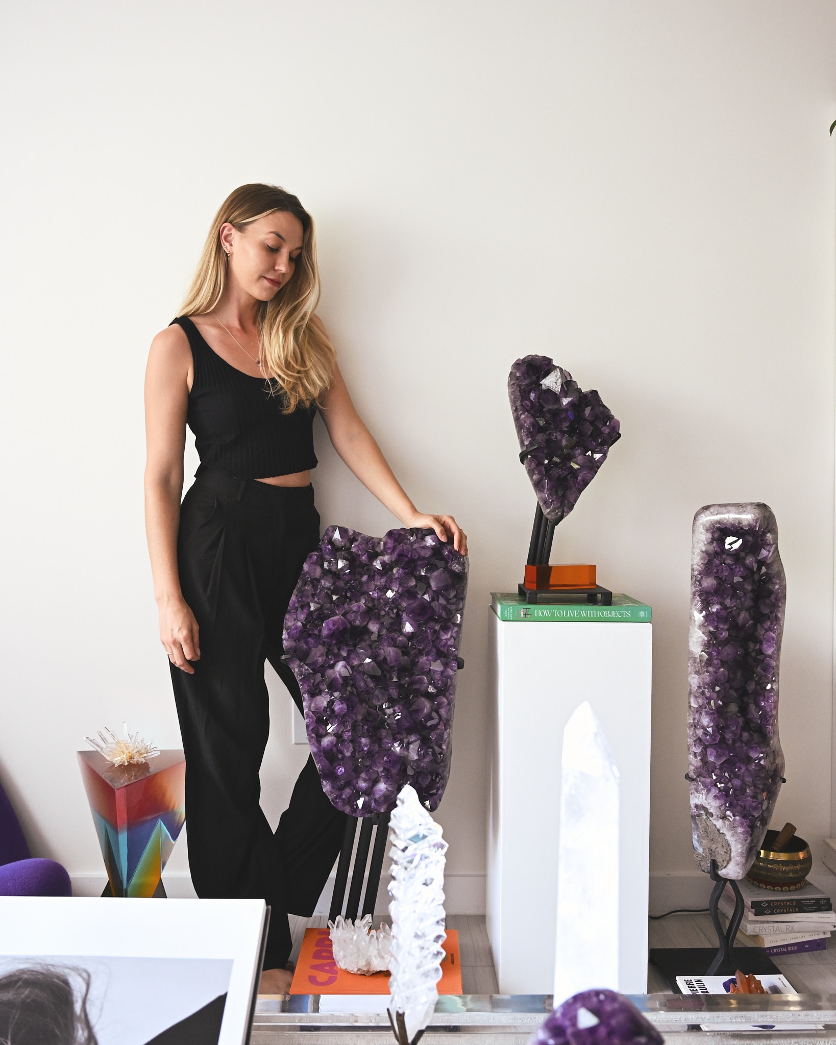 Brittany in studio with museum-quality mineral specimens