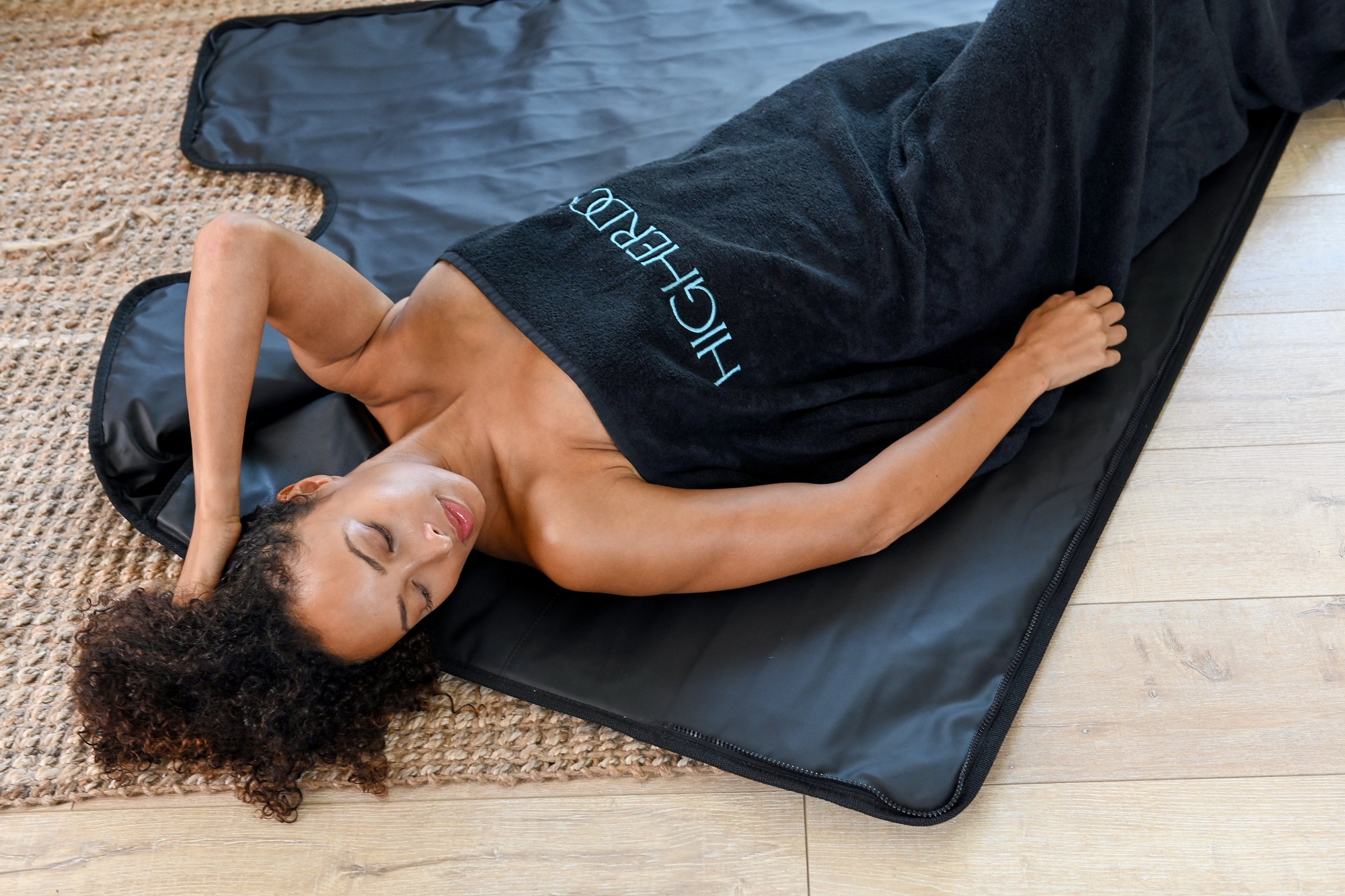 HigherDose brand shoot, infrared blanket, warm light