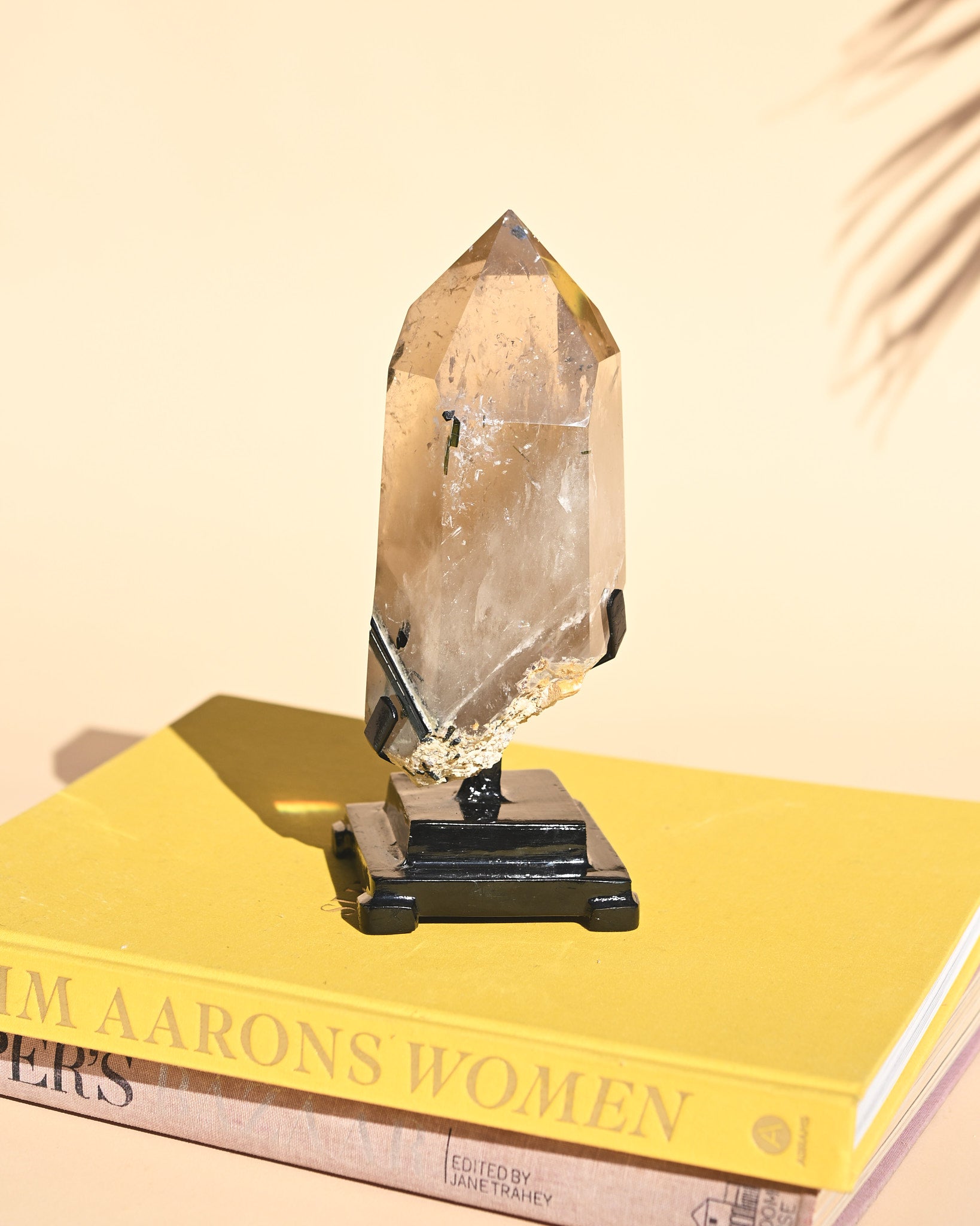 Citrine with tourmaline on Slim Aarons book
