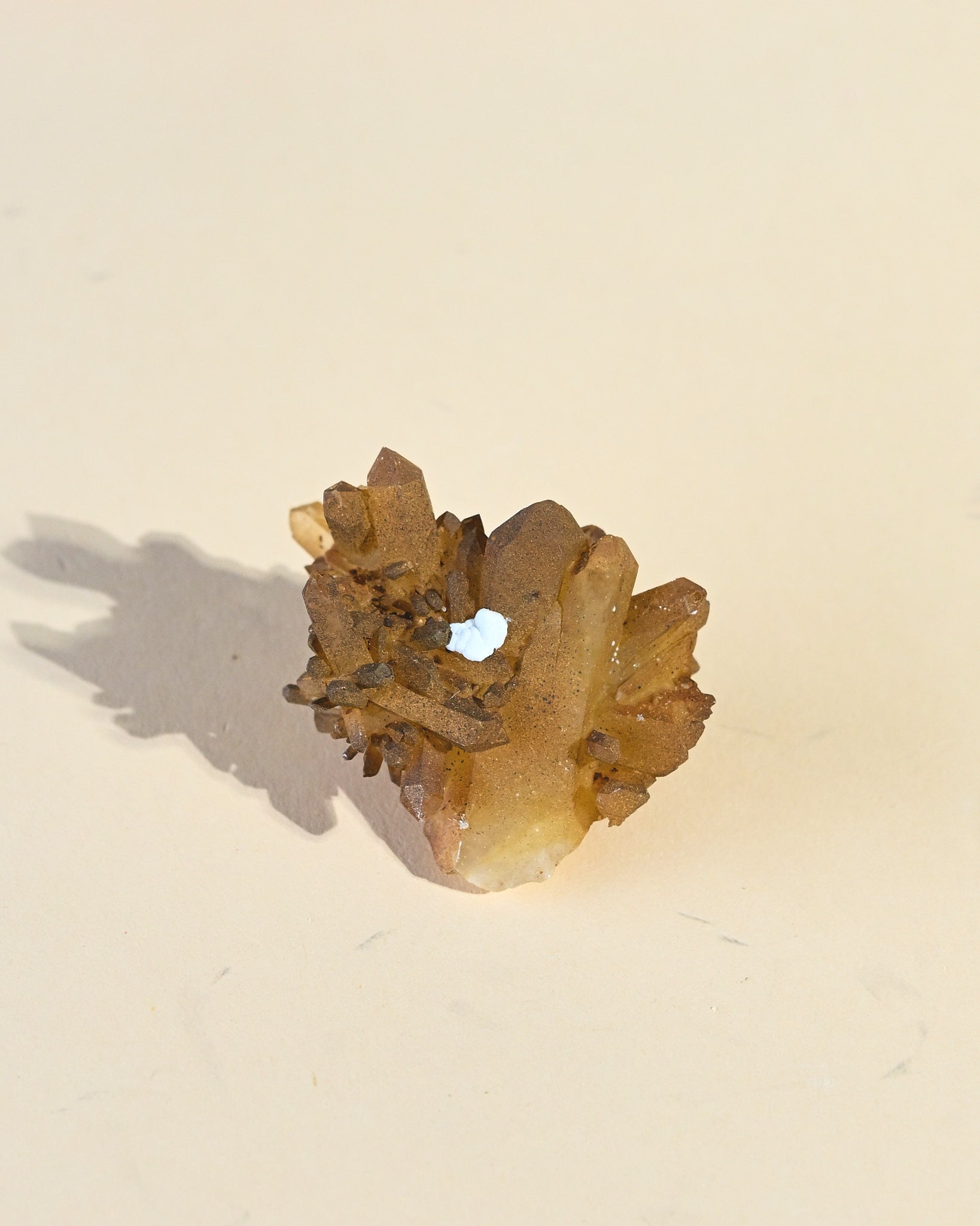 Golden faden quartz cluster, warm tones, natural shadow